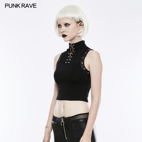 Semi High Neck Tops Ärmellose Punk-Weste mit Reißverschluss
