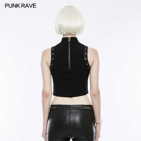 Semi High Neck Tops Ärmellose Punk-Weste mit Reißverschluss