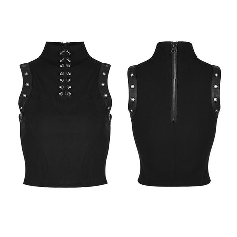Semi High Neck Tops Ärmellose Punk-Weste mit Reißverschluss