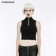 Semi High Neck Tops Ärmellose Punk-Weste mit Reißverschluss