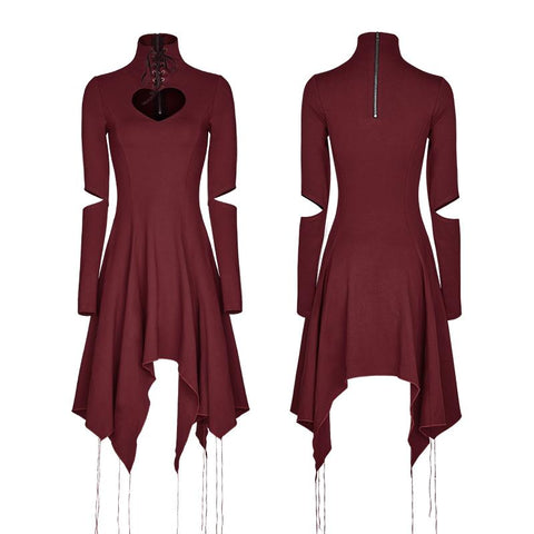 Hochwertiges elastisches sexy hohles gotisches Kleid mit Asymmetrie-Saum