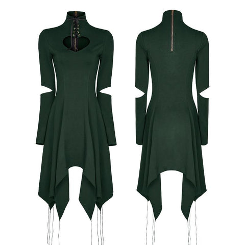 Hochwertiges elastisches sexy hohles gotisches Kleid mit Asymmetrie-Saum