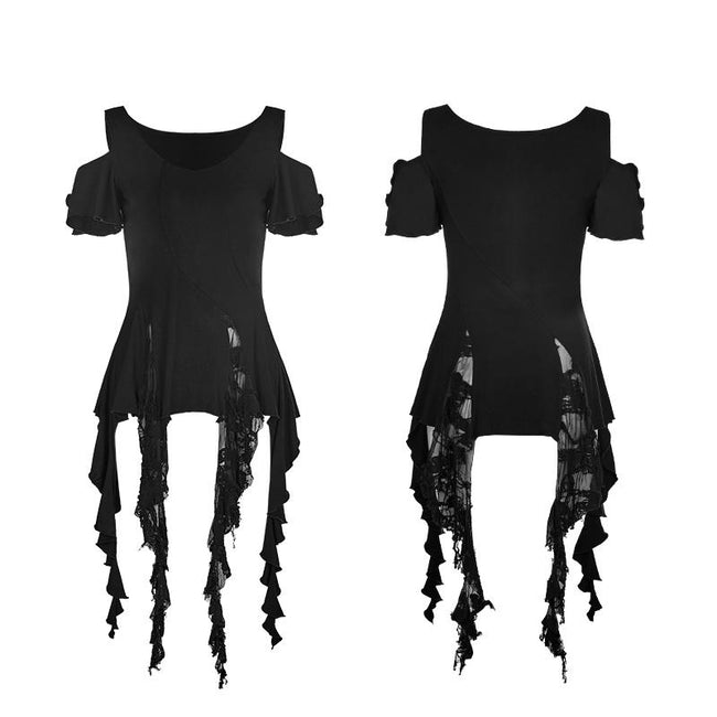 Elegantes Gothic-T-Shirt mit kurzen Ärmeln und gebrochener Spitze