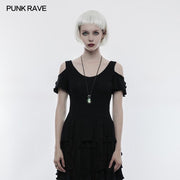 Elegantes Gothic-T-Shirt mit kurzen Ärmeln und gebrochener Spitze