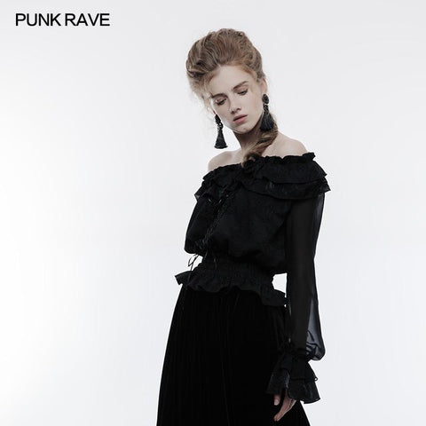 Gothic T-Shirt aus geprägtem Stoff Wunderschönes elastisches Oberteil