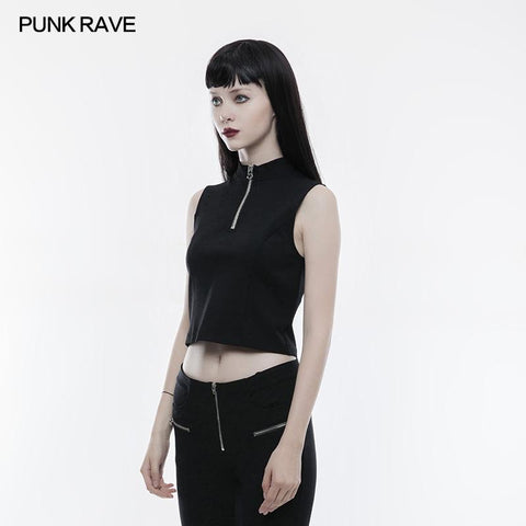 Sexy ärmelloses Reißverschluss-Punk-T-Shirt mit tragendem Seil-Design