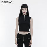 Sexy ärmelloses Reißverschluss-Punk-T-Shirt mit tragendem Seil-Design