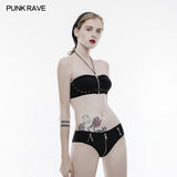 Persönlichkeit Badebekleidung Punk Accessoires Stretch Badeanzug Top Mit Abnehmbaren Trägern