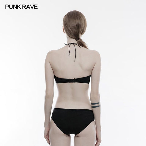 Persönlichkeit Badebekleidung Punk Accessoires Stretch Badeanzug Top Mit Abnehmbaren Trägern