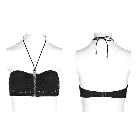 Persönlichkeit Badebekleidung Punk Accessoires Stretch Badeanzug Top Mit Abnehmbaren Trägern