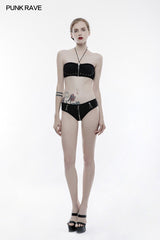 Persönlichkeit Badebekleidung Punk Accessoires Stretch Badeanzug Top Mit Abnehmbaren Trägern
