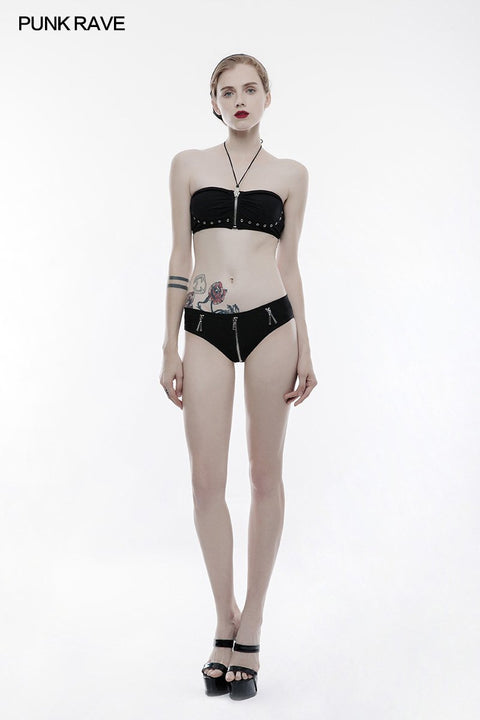 Persönlichkeit Badebekleidung Punk Accessoires Stretch Badeanzug Top Mit Abnehmbaren Trägern