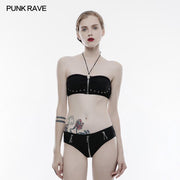 Persönlichkeit Badebekleidung Punk Accessoires Stretch Badeanzug Top Mit Abnehmbaren Trägern
