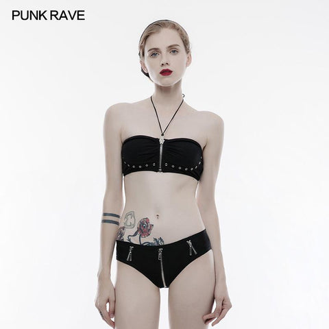 Persönlichkeit Badebekleidung Punk Accessoires Stretch Badeanzug Top Mit Abnehmbaren Trägern