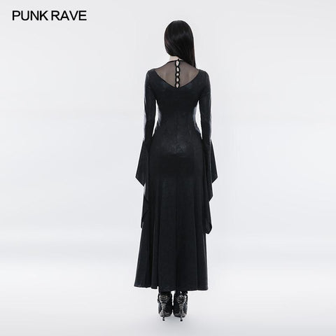 Wunderschönes schwarzes Gothic-Kleid mit hoher geteilter Spitze