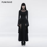 Wunderschönes schwarzes Gothic-Kleid mit hoher geteilter Spitze