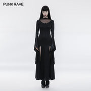Wunderschönes schwarzes Gothic-Kleid mit hoher geteilter Spitze