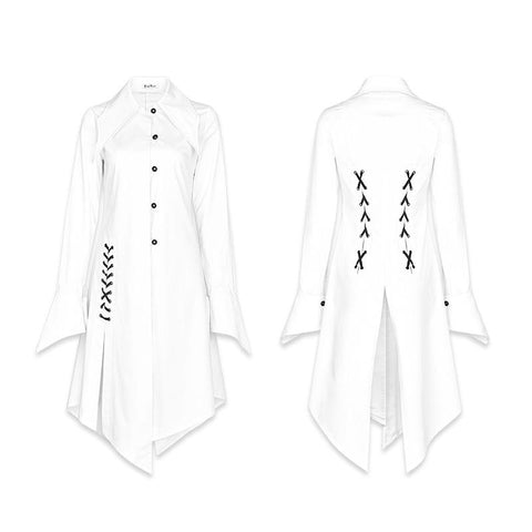 Figuring Style Gothic Shirt Lange Bluse Mit Fledermausflügelkragen