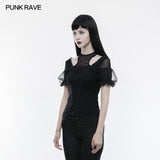 Wunderschönes Stretchbluse Kurzarm Gothic T-Shirt mit Spitze