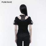 Wunderschönes Stretchbluse Kurzarm Gothic T-Shirt mit Spitze