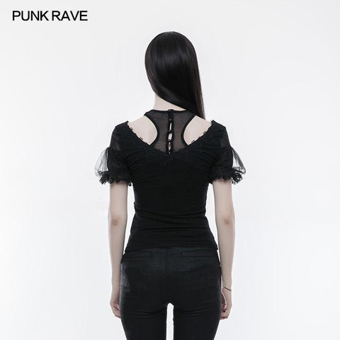 Wunderschönes Stretchbluse Kurzarm Gothic T-Shirt mit Spitze