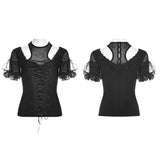 Wunderschönes Stretchbluse Kurzarm Gothic T-Shirt mit Spitze