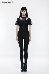Wunderschönes Stretchbluse Kurzarm Gothic T-Shirt mit Spitze