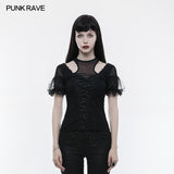 Wunderschönes Stretchbluse Kurzarm Gothic T-Shirt mit Spitze
