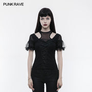 Wunderschönes Stretchbluse Kurzarm Gothic T-Shirt mit Spitze