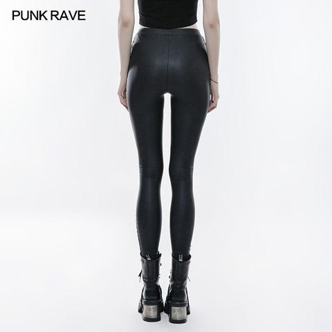 Elastic Gothic Pants Skull Bestickte Ledergamaschen