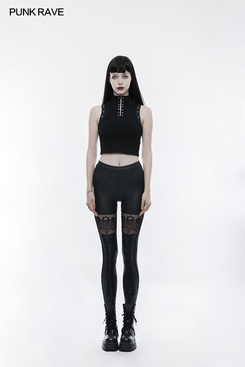 Elastic Gothic Pants Skull Bestickte Ledergamaschen