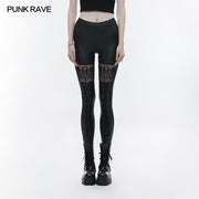 Elastic Gothic Pants Skull Bestickte Ledergamaschen