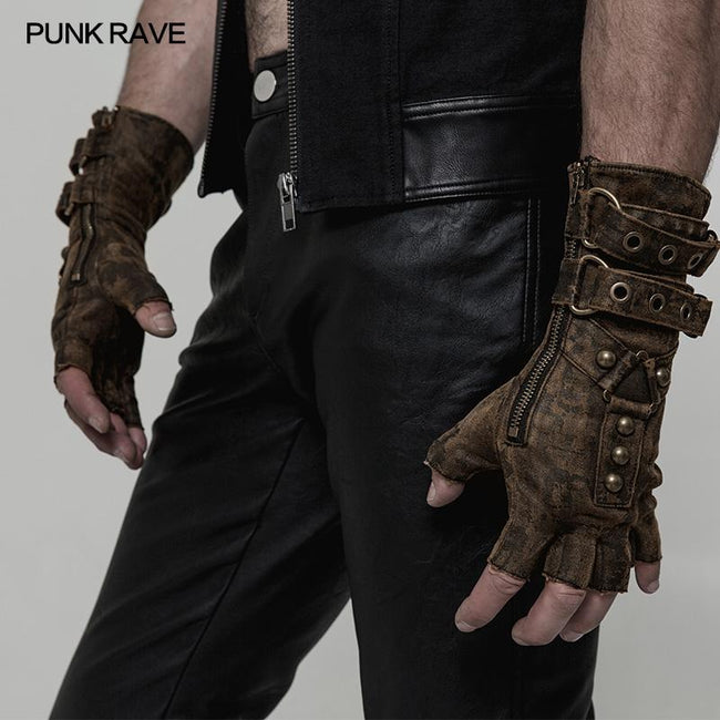 Super coole Steampunk Lederhandschuhe Herren Punk Accessoire