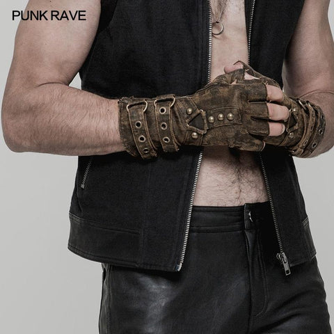 Super coole Steampunk Lederhandschuhe Herren Punk Accessoire