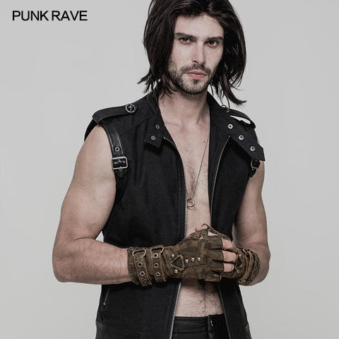 Super coole Steampunk Lederhandschuhe Herren Punk Accessoire