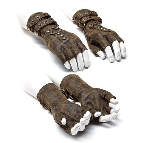 Super coole Steampunk Lederhandschuhe Herren Punk Accessoire