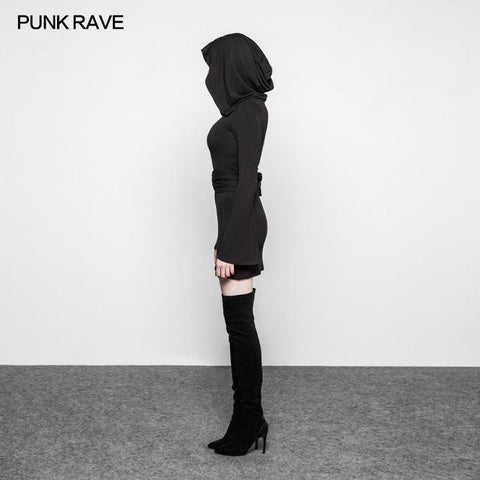 Damenmode Gothic Kleid Schwarzer halber Rock mit übergroßem Hexenhut