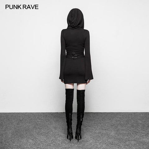 Damenmode Gothic Kleid Schwarzer halber Rock mit übergroßem Hexenhut