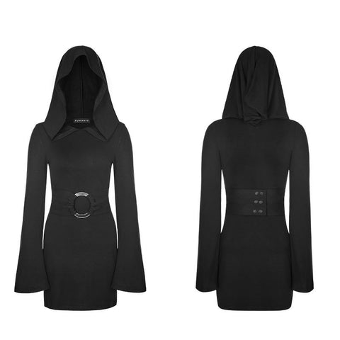 Damenmode Gothic Kleid Schwarzer halber Rock mit übergroßem Hexenhut