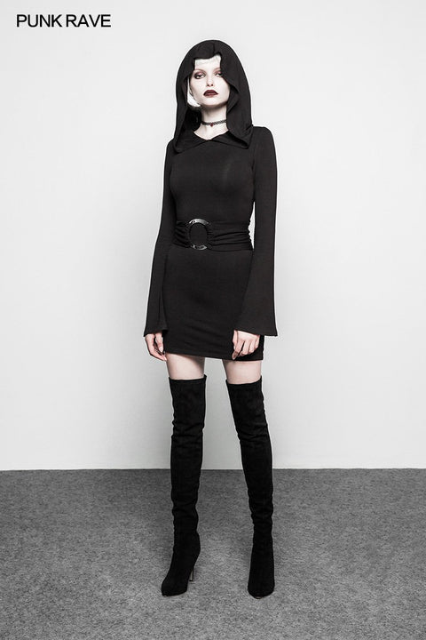 Damenmode Gothic Kleid Schwarzer halber Rock mit übergroßem Hexenhut