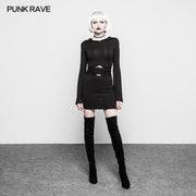 Damenmode Gothic Kleid Schwarzer halber Rock mit übergroßem Hexenhut