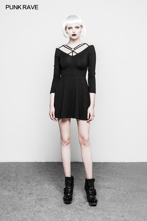 Sexy Slim Fit trägerloses schwarzes Gothic-Kleid für Frauen