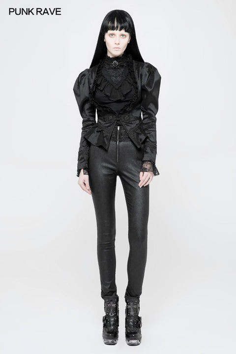 Frauen Deep V Collar kurzer gotischer Mantel mit unregelmäßigem Lotusblattsaum