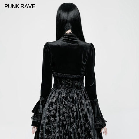 Bolero im Lolita-Stil Exquisiter kurzer gotischer Samtmantel mit Spitze