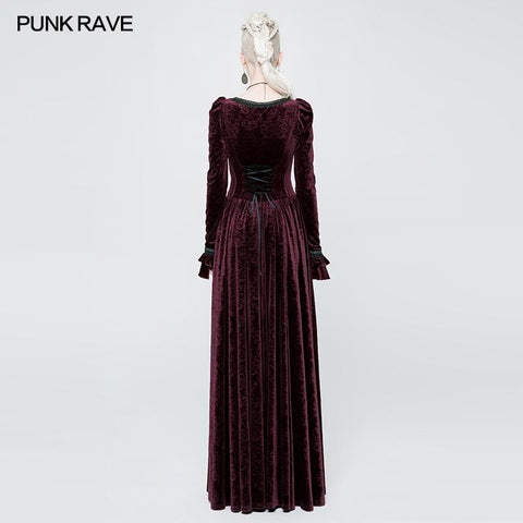 Victorian Stretch Dark Embossing einfarbiges Samt Gothic Kleid