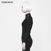 Elastischer Strickstoff Schmal geschnittenes Punk-T-Shirt für Frauen