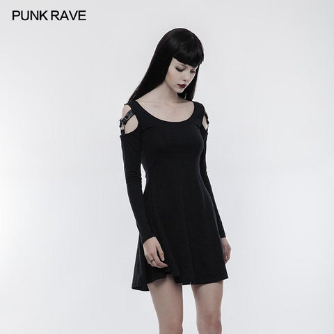 Frauen stricken schlankes Punk-Kleid mit Lederschlaufe Design