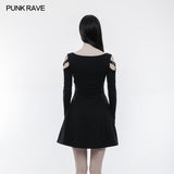 Frauen stricken schlankes Punk-Kleid mit Lederschlaufe Design