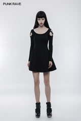 Frauen stricken schlankes Punk-Kleid mit Lederschlaufe Design