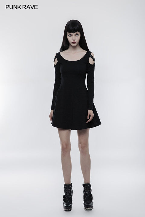 Frauen stricken schlankes Punk-Kleid mit Lederschlaufe Design